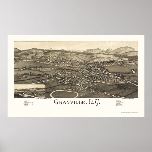 Poster Granville, Mapa Panorâmico NY - 1886 (Frente)