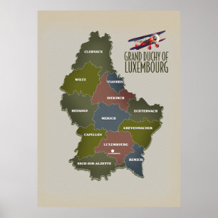 Poster Grão-Ducado do mapa de Luxemburgo