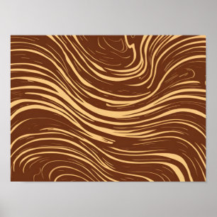 Poster Grãos de abstrato castanho e madeira Dourada