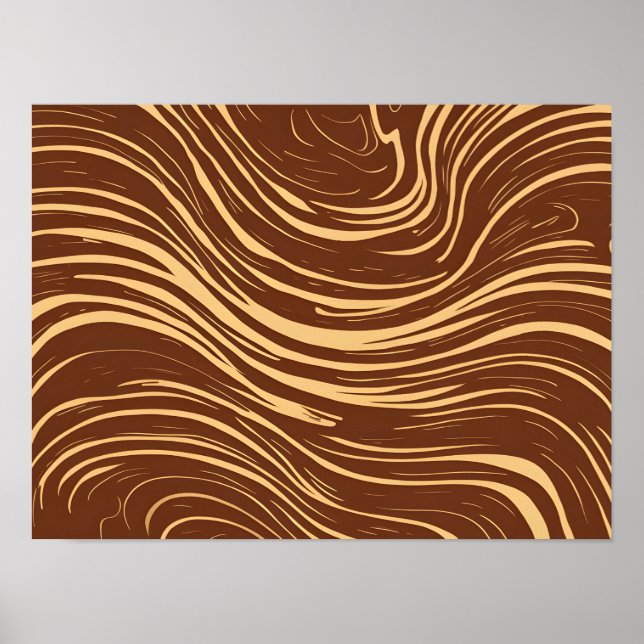 Poster Grãos de abstrato castanho e madeira Dourada (Frente)