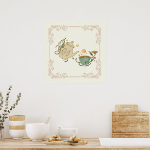 Poster Graphic Art, Beige Tea Time Illustration