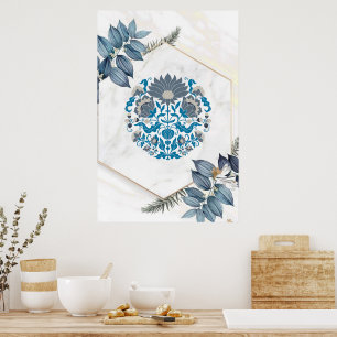 Poster Graphic Art, Teal Floral Mandala Ilustração