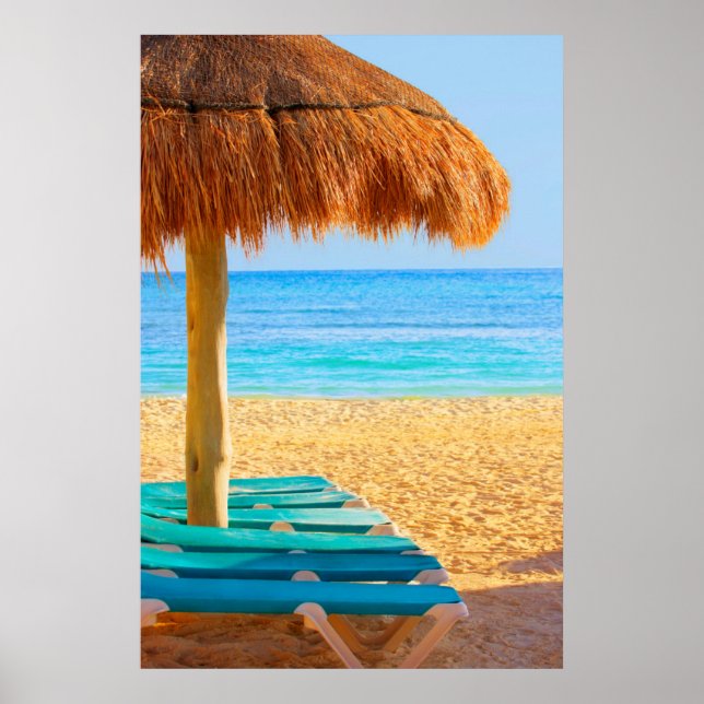 Póster Grass Hut & Loungers Na Praia (Frente)