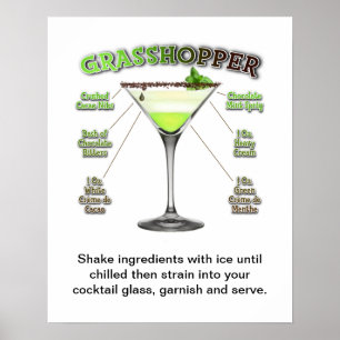 POSTER GRASSHOPPER COCKTAIL RECIPE ART 16" X 20"