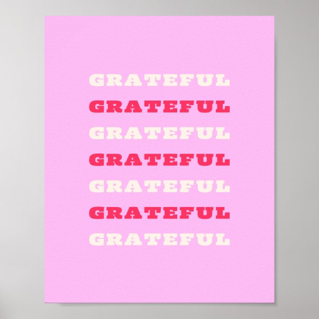 Poster Grata, Agradecida, Citação de Gratidão, Rosa, Féri (Frente)