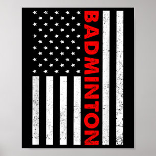 Poster Grático da Bandeira dos EUA de Badminton Jogador d