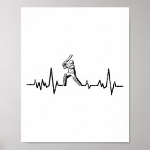Poster Grático de Batida Cardíaca Engraçado de Críquete p