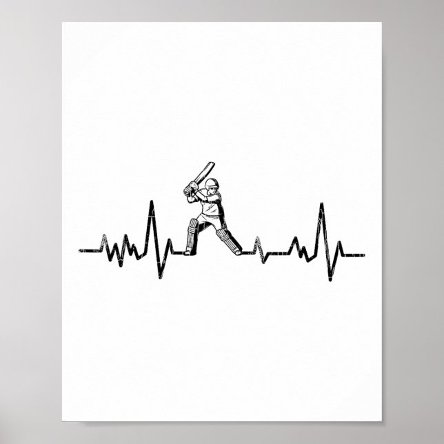 Poster Grático de Batida Cardíaca Engraçado de Críquete p (Frente)