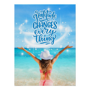 Póster Gratidão Muda Tudo Poster de Praia Tropical