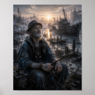 Poster Gratidão / Pescador / Um Porto Tranquilo
