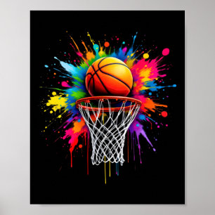 Poster Gravata Tie Dye Colorida de Basquete com Efeito de