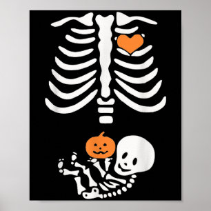 Poster Gravidez de Coração de Bebê Esqueleto de Halloween