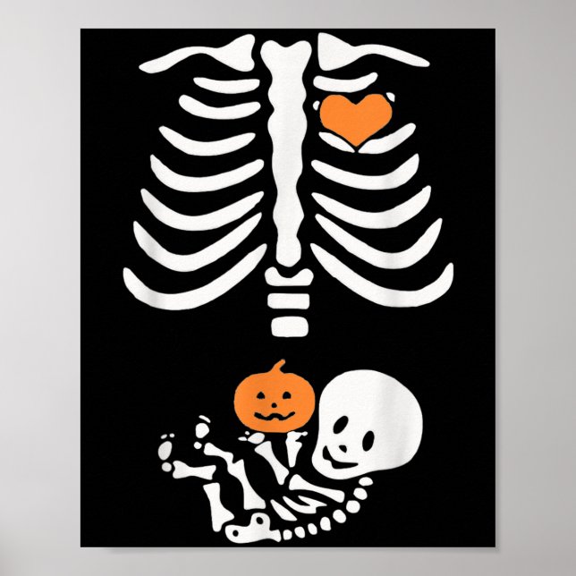 Poster Gravidez de Coração de Bebê Esqueleto de Halloween (Frente)