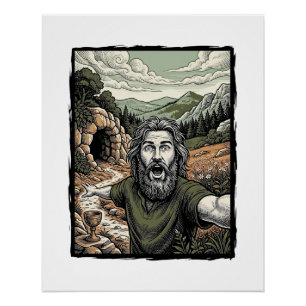 Póster Gravura Antiga Surpreso Retrato Barbudo Desenho