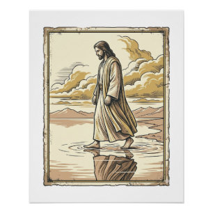 Póster Gravura da Caminhada Espiritual na Água Vintage