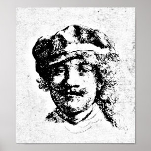 Póster Gravura do retrato de auto de Rembrandt