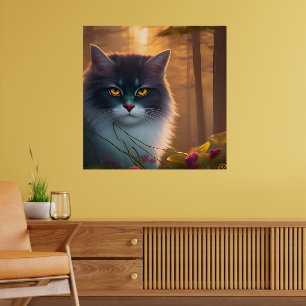 Poster Gray and white fluffy forest cat , Fantasy