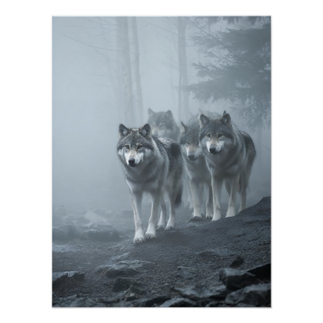 Póster Gray Wolves in Thick Mist (Frente)