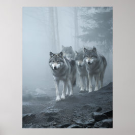 Poster Gray Wolves in Thick Mist