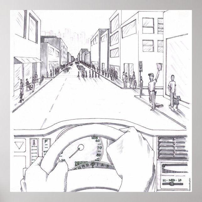 Poster Grayscale Illustration Point of View of Driving (Frente)