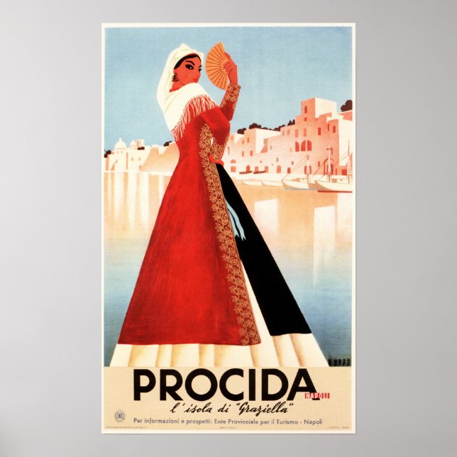 Poster GRAZIELLA PROCIDA NAPOLI Viagem Art Vintage Itália (Frente)