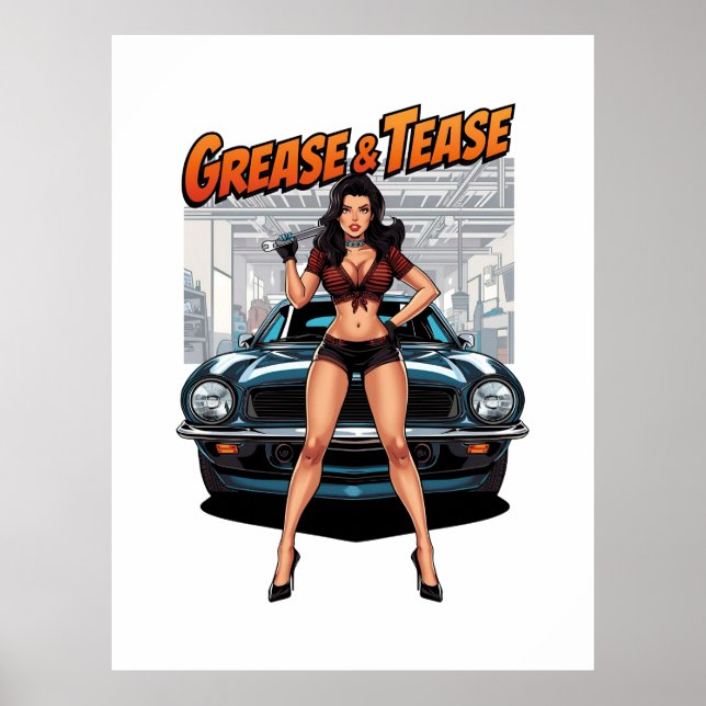 Poster Grease & Tease – Hot Rod Pin-Up Girl (Frente)