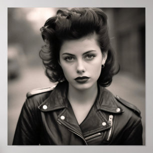 Poster Greaser Punk Girl em uma Jaqueta de couro