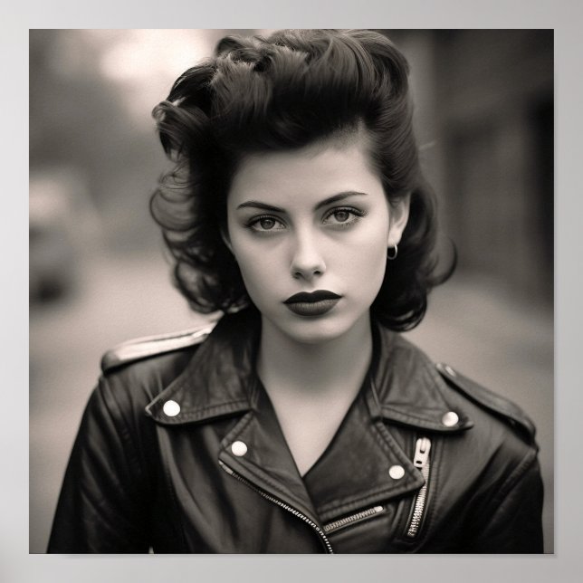 Poster Greaser Punk Girl em uma Jaqueta de couro (Frente)