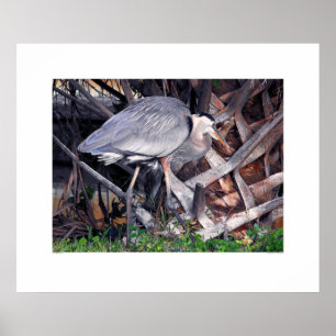Póster Great Blue Heron and Palm Tree