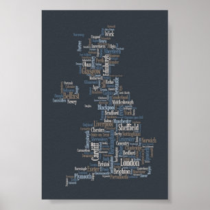 Póster Great Britain UK City Text Map