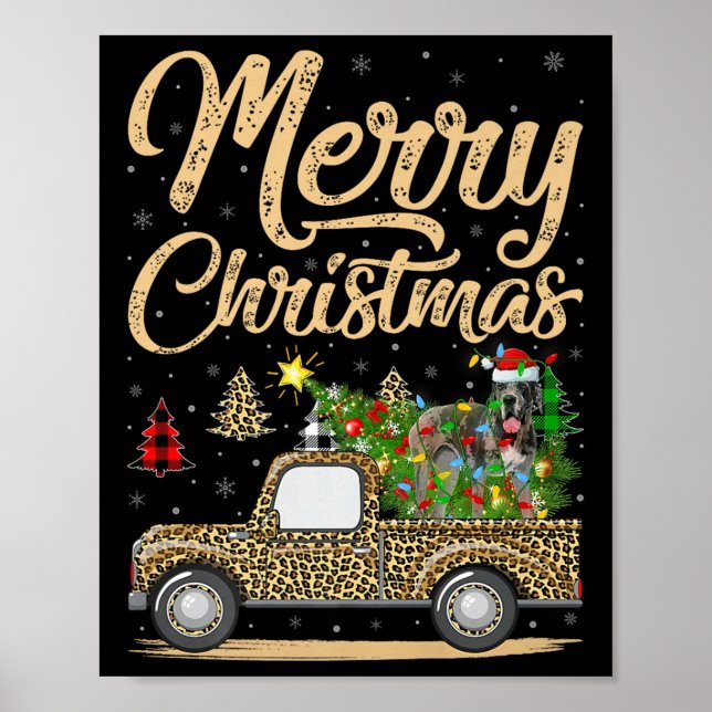Poster Great Dane Dog On Christmas Tree Leopard Truck Xma (Frente)