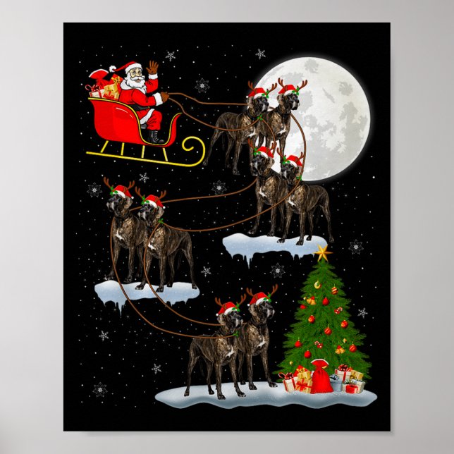 Poster Great Dane Dog Santa Sleigh Flying Funny Magical C (Frente)