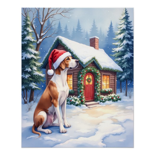 Póster Great Dane Snowy Cabin Santa Hat Christmas Art (Frente)