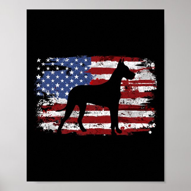 Poster Great Dane Vintage American Flag  (Frente)