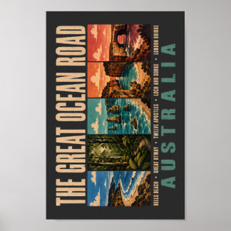Poster Great Ocean Road Australia Landmarks Illustration