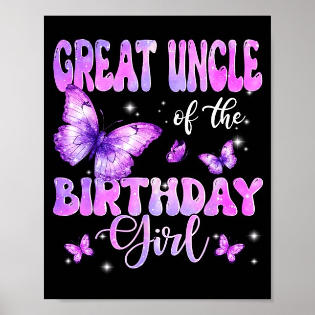 Poster Great Uncle Of The Birthday Girl Butterfly Family  (Frente)