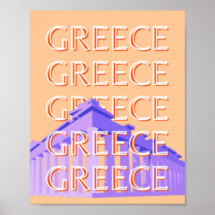 Poster Grécia, Arte Viagem de Atenas, Laranja