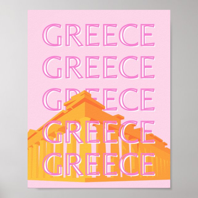 Poster Grécia, Arte Viagem, Rosa (Frente)