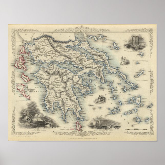 Póster Grécia com mapas indefinidos de Corfu e Stampalia (Frente)