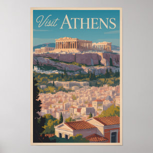Poster Grécia de Atenas Parthênon Viagem Art Vintage