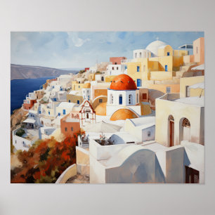 Poster Grécia de pintura de Impressão Santorini Oi
