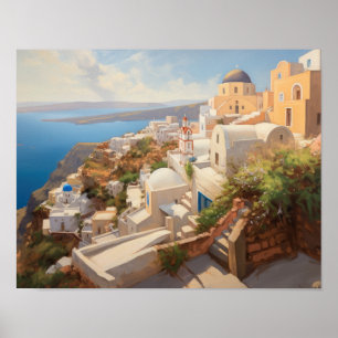 Poster Grécia de pintura de Impressão Santorini Oi