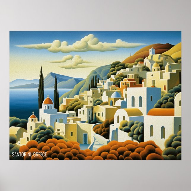 Poster Grécia de pintura de óleo da ilha Santorini | Arte (Frente)