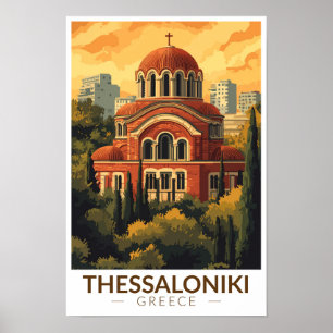 Poster Grécia de Tessalónica Agios Pavlos Viagem Art Retr