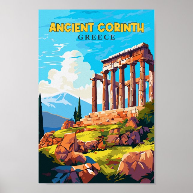 Poster Grécia de Viagem de Arte da Antiga Corinto (Frente)