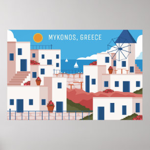 Poster Grécia do Mykonos de Texto Personalizado