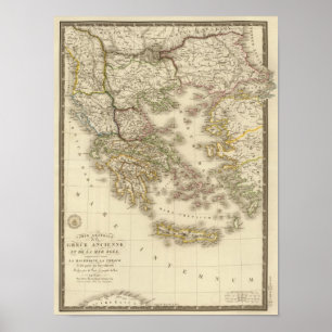 Poster Grécia Histórica, mapa atlas de Paris
