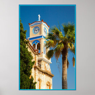 Póster Grécia - Igreja Grega Ortodoxa com Palm Tree