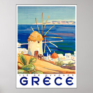 Poster Grécia, ilha de Mykonos, moinho de vento pelo mar