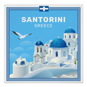 Póster Grécia Santorini de Texto Personalizado